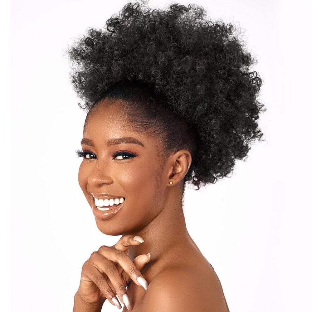 Drawstring Ponytail Afro Puff Synthetic Short Curly Afro Bun Extension for Black